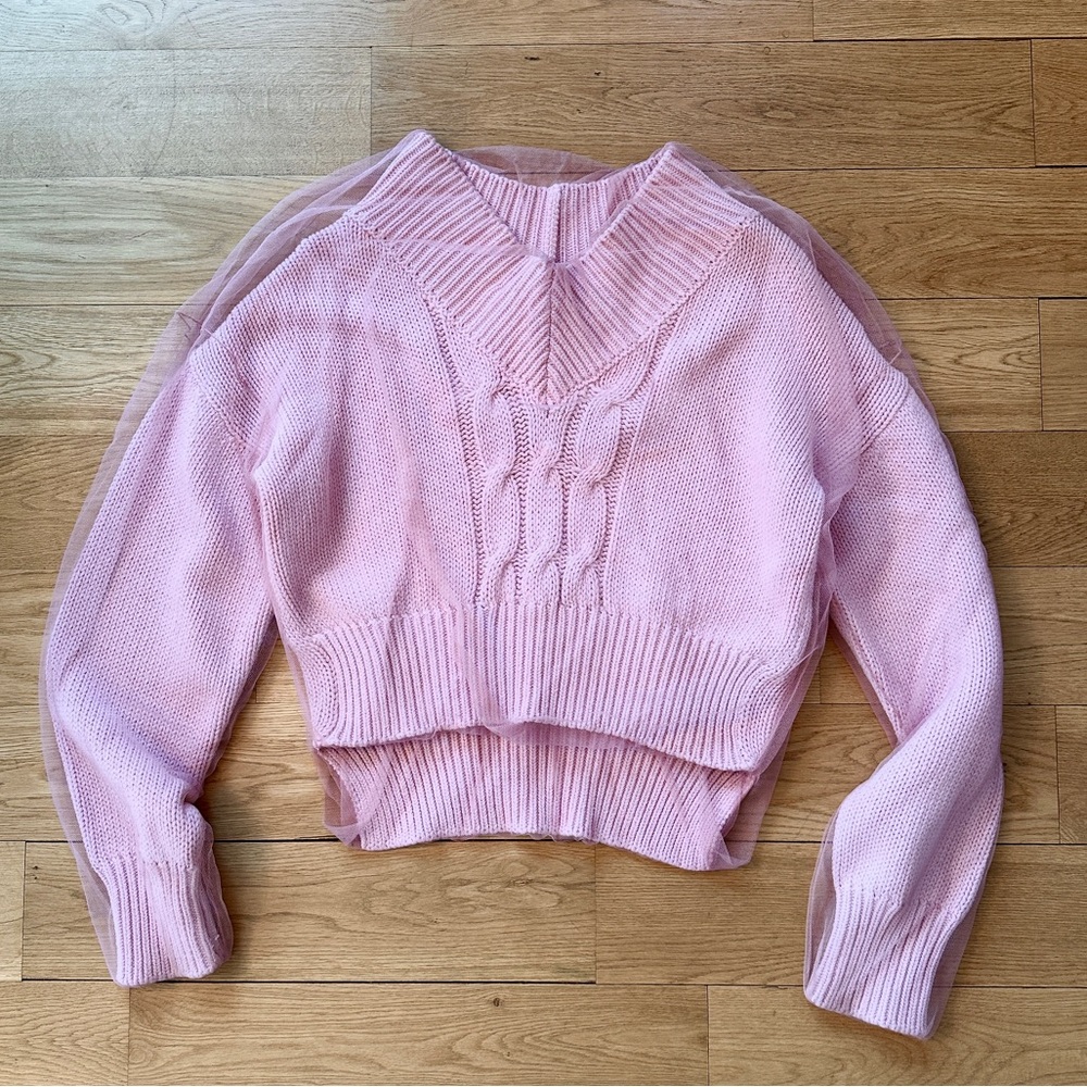 ***SOLD OUT***MSGM pink cable knit tulle sweater